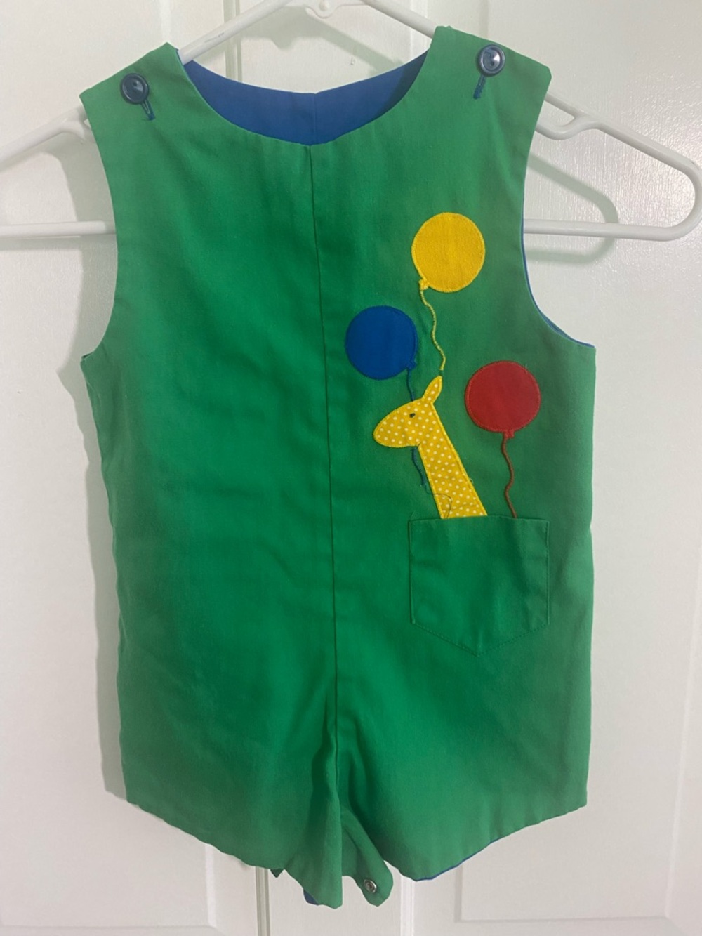Green Kids One-Piece Bodysuit with Balloon Giraffe Applique